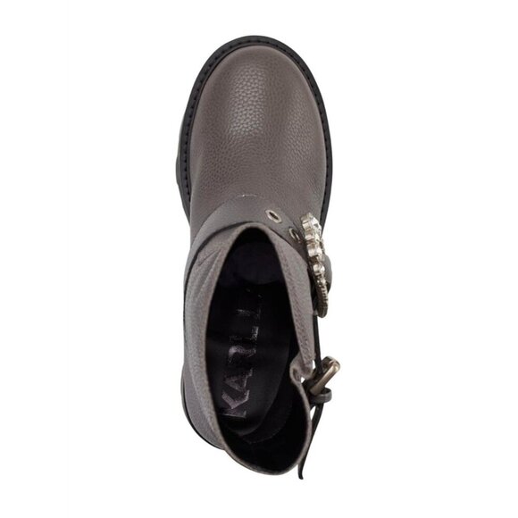 KARL LAGERFELD / Marceau / Grey / Leather Lug-Sole / Combat Boot / With Crystal - Picture 4 of 8